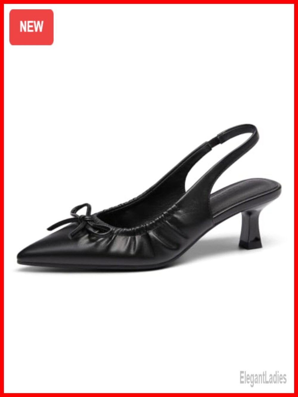 Womens Slingback Kitten Heels Bow Pumps Pointed Toe 2.1in Heel Work Party Shoes